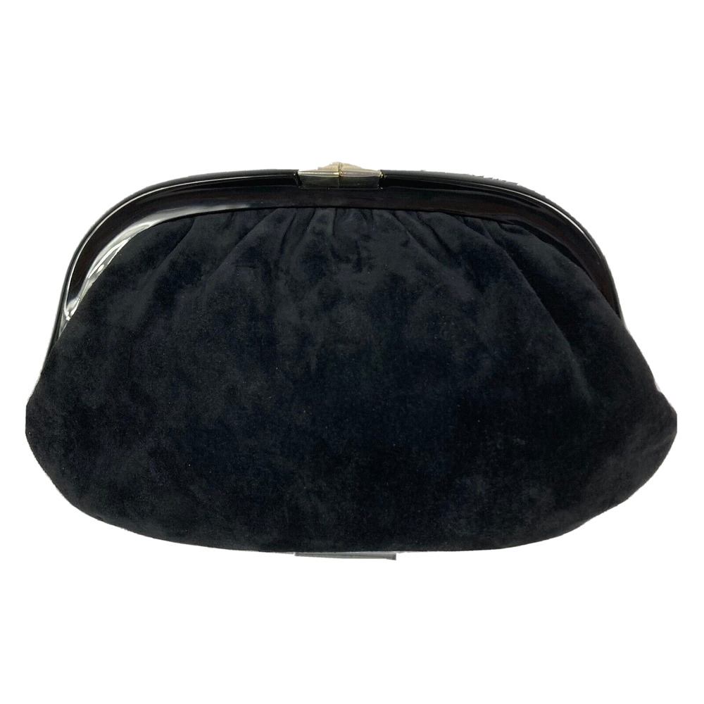 Ruth Saltz Clutch‎ Womens Vintage Black Velvet Pleated Clasp Bag Formal Evening
